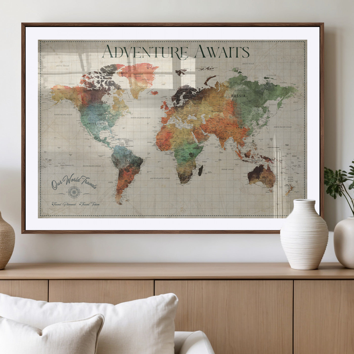 24737989-MGV-CV-36X24-Personalized World Map Wall Art – Colorful Vintage Adventure Travel Map with Custom Names, Unique Wall Decor for Couples,