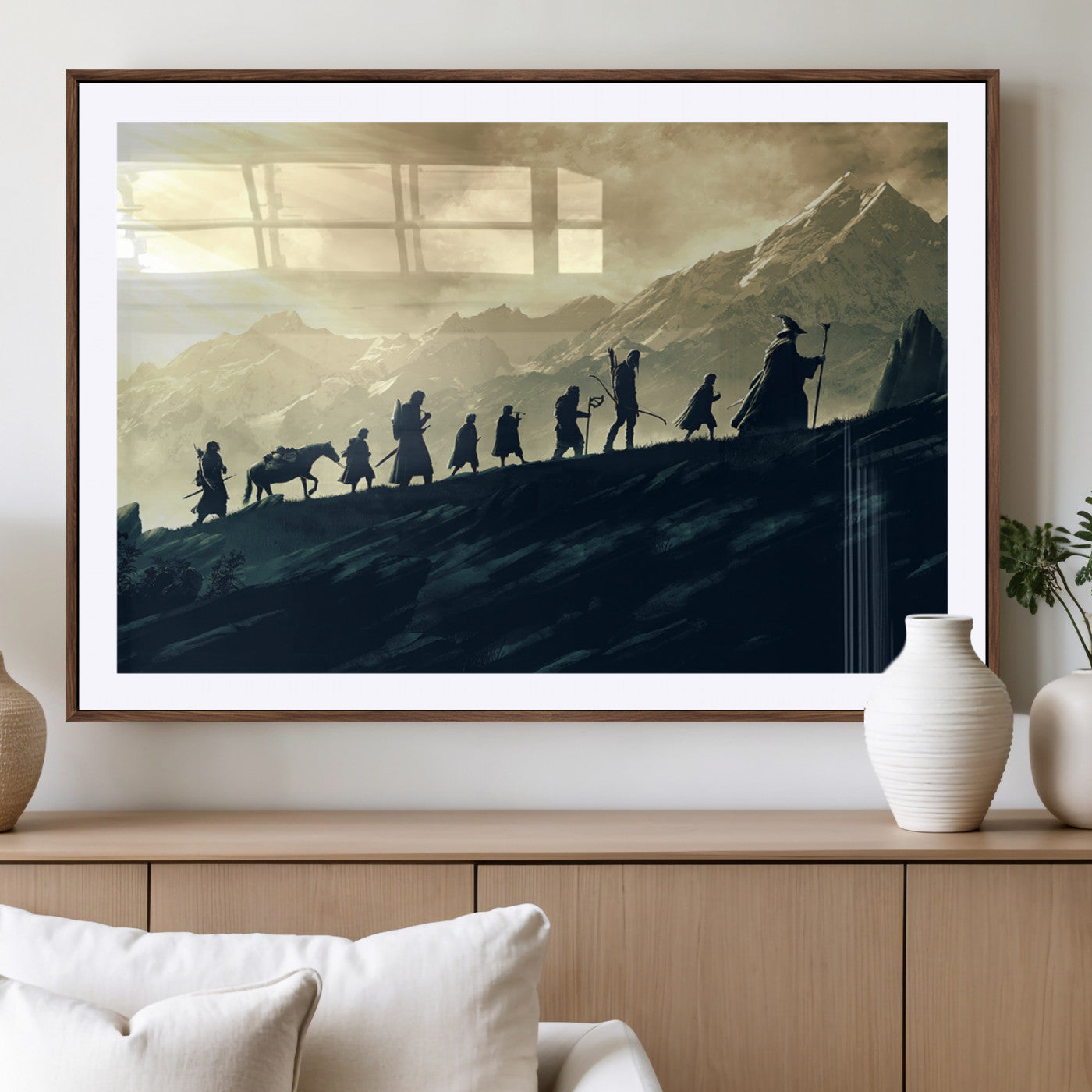 76547-MGV-CV-36X24-Fellowship Journey Wall Art Canvas Print, Framed LOTR Art Picture Print, Middle Earth Perfect Tolkien Fantasy Decor Artwork