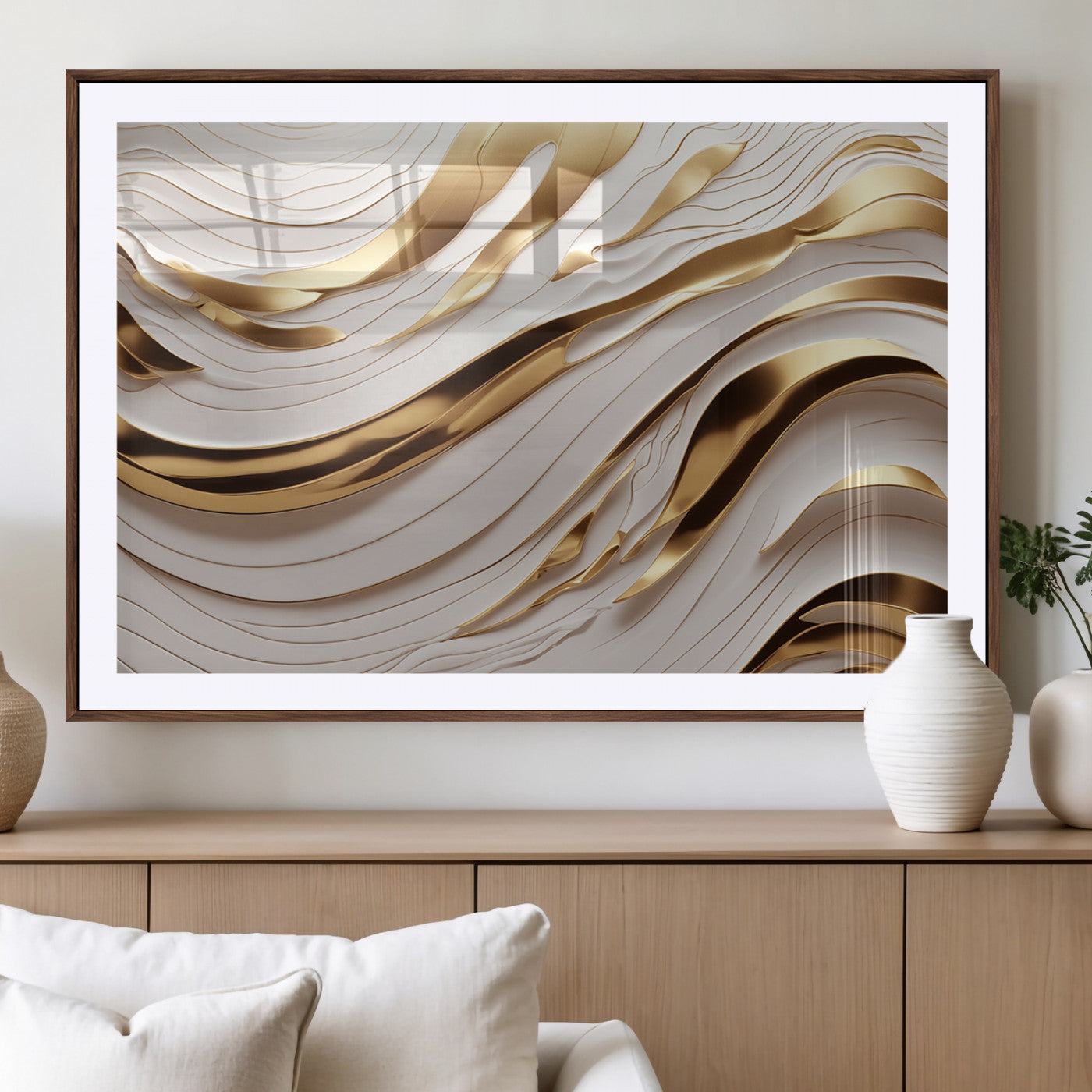 41237-MGV-CV-36X24-Gold Waves Wall Art Canvas Print, Framed Elegant Flow Art Picture Print, Luxury Layers Perfect Minimal Luxe Decor Artwork