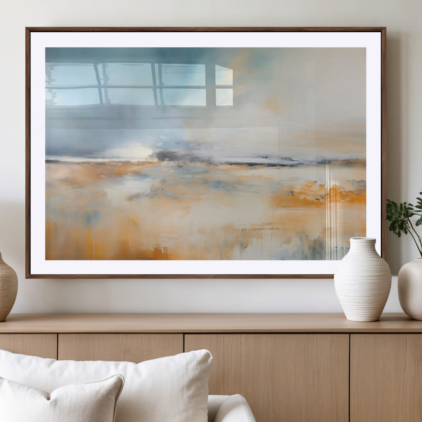 12135-MGV-CV-36X24-Soft Horizon Wall Art Canvas Print, Framed Golden Field Art Picture Print, Dreamy Horizon Perfect Minimalist Earthy Decor Artwork