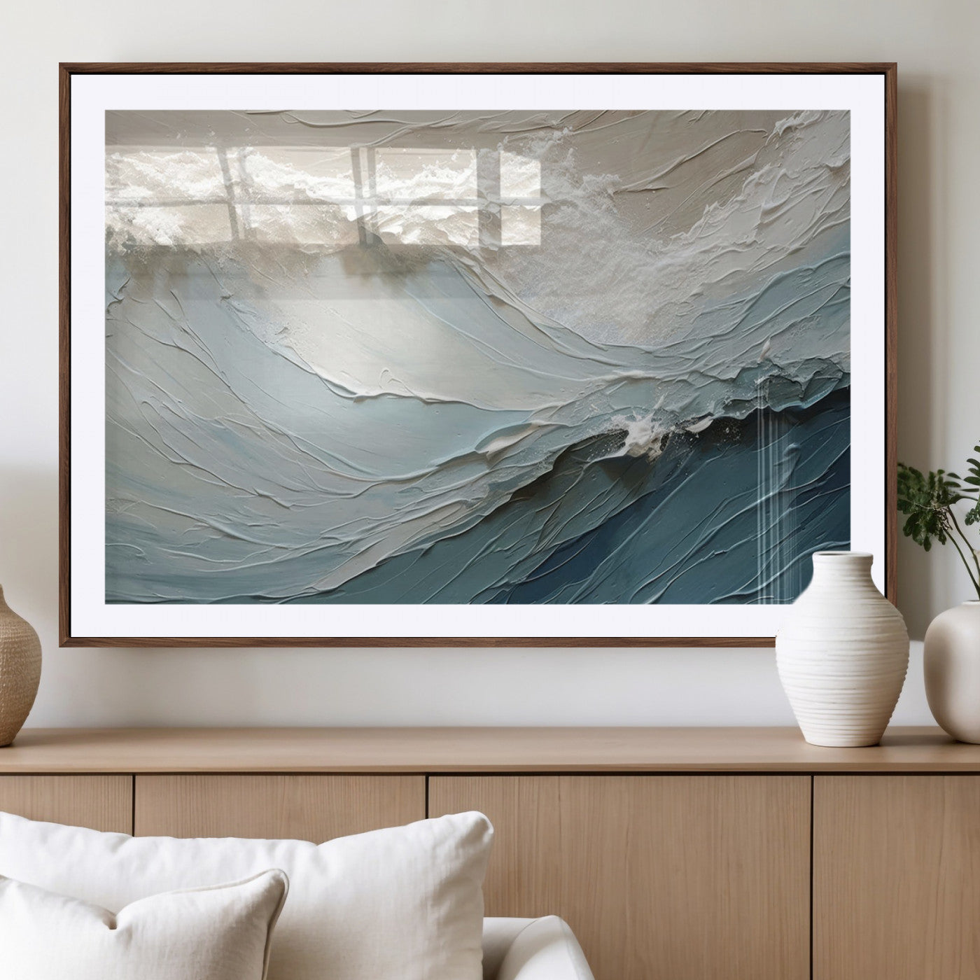 53646-MGV-CV-36X24-Ocean Wave Wall Art Canvas Print, Framed Textured Seascape Art Picture Print, Modern Ocean Perfect Minimal Coastal 2/2 Decor