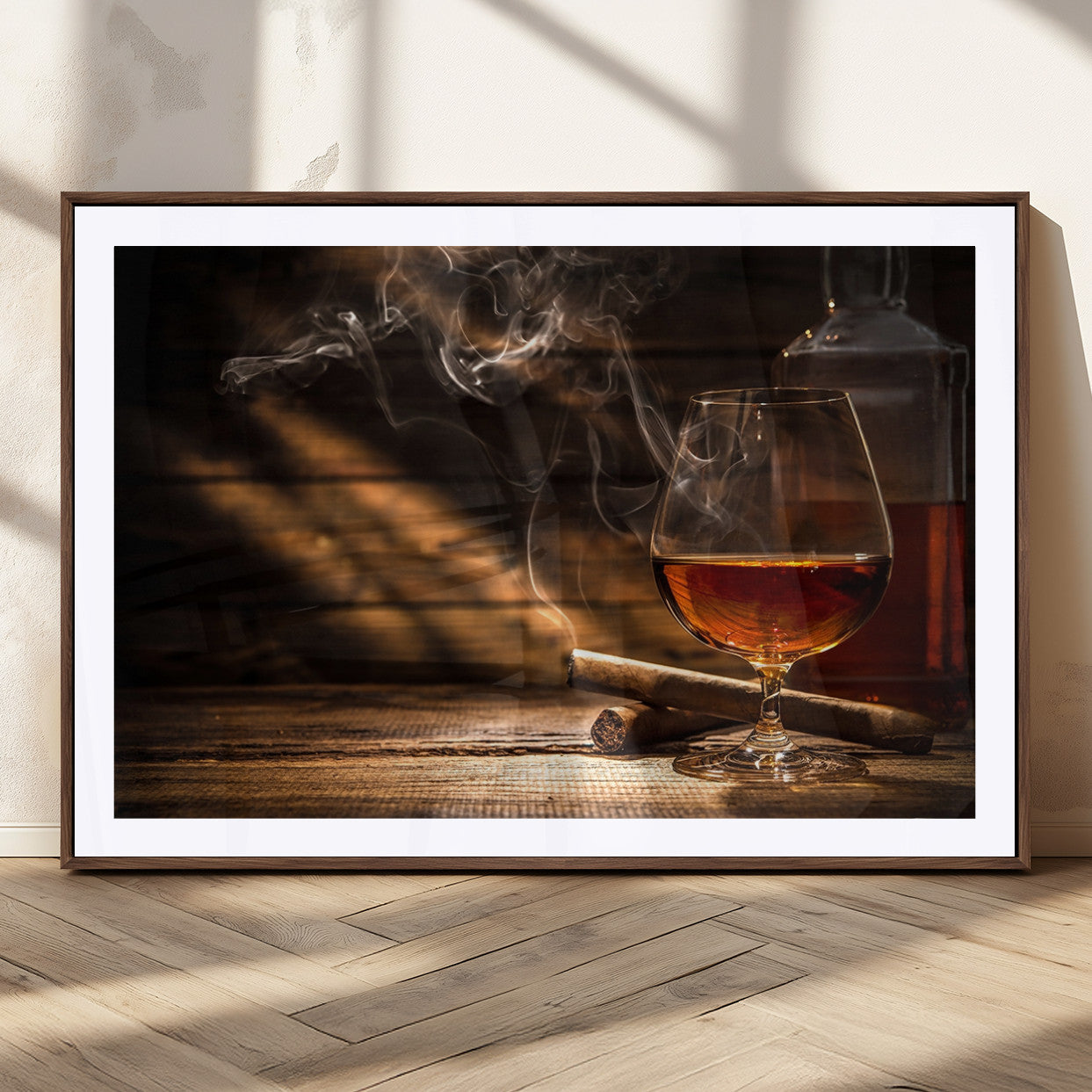 92305-MGC-FP-36x24_Walnut-Whiskey & Cigar Wall Art – Moody Whiskey and Cigar Canvas Print, Sophisticated Bar or Home Lounge Decor for Office, Man Cave or