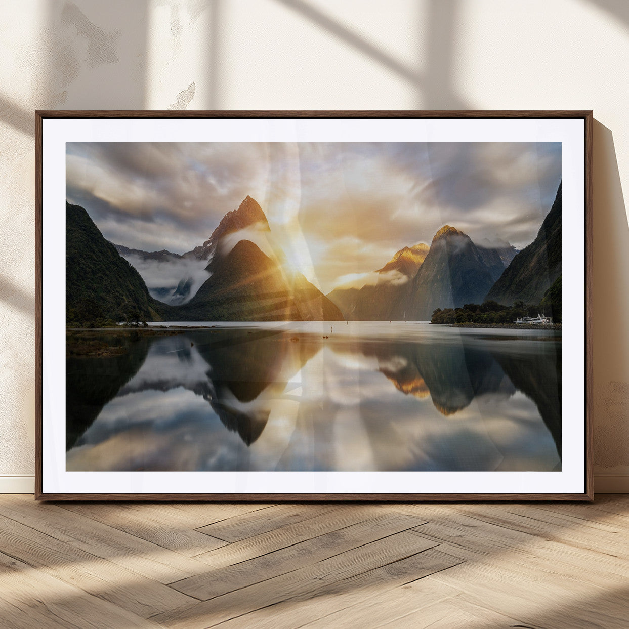 78842-MGC-FP-36x24_Walnut-Sunrise Mountain Reflection Wall Art – Stunning Nature Landscape Canvas Print for Home, Office, Living Room or Relaxing Space