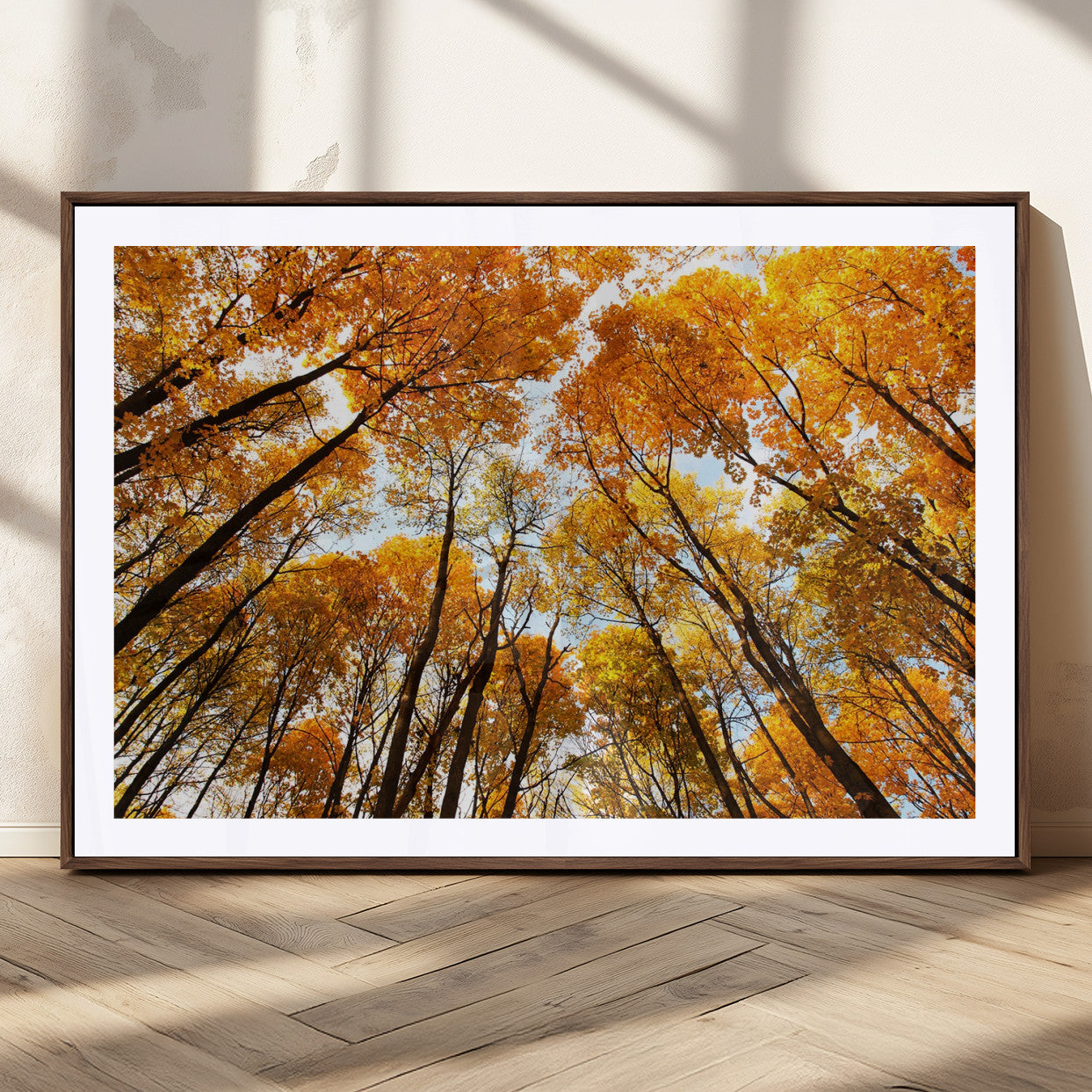 11823-MGC-FP-36x24_Walnut-Golden Autumn Tree Canopy Wall Art – Stunning Fall Forest Leaves Print, Warm Seasonal Nature Decor for Home, Office or Cabin