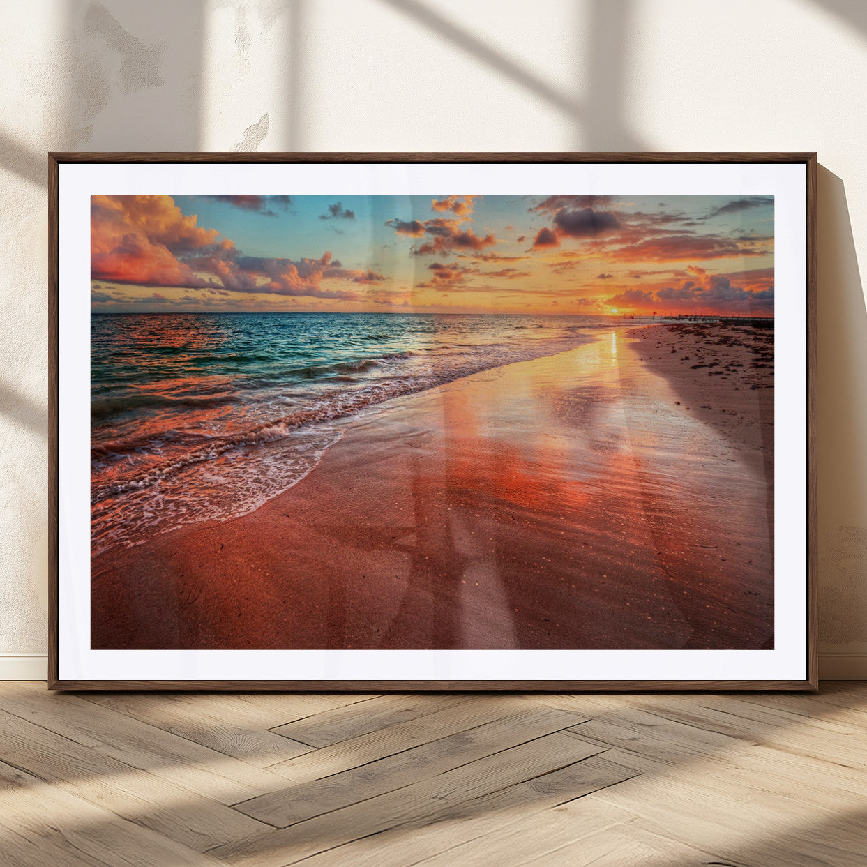 77723-MGV-CV-36X24-Sunset Beach Wall Art – Vibrant Ocean Waves and Golden Horizon Canvas Print, Coastal Seascape Photography Home Decor