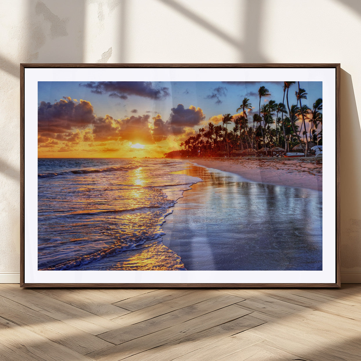19917-MGV-CV-36X24-Tropical Sunset Beach Wall Art – Panoramic Palm Trees and Ocean Canvas Print, Vibrant Coastal Decor for Living Room, Office or Man