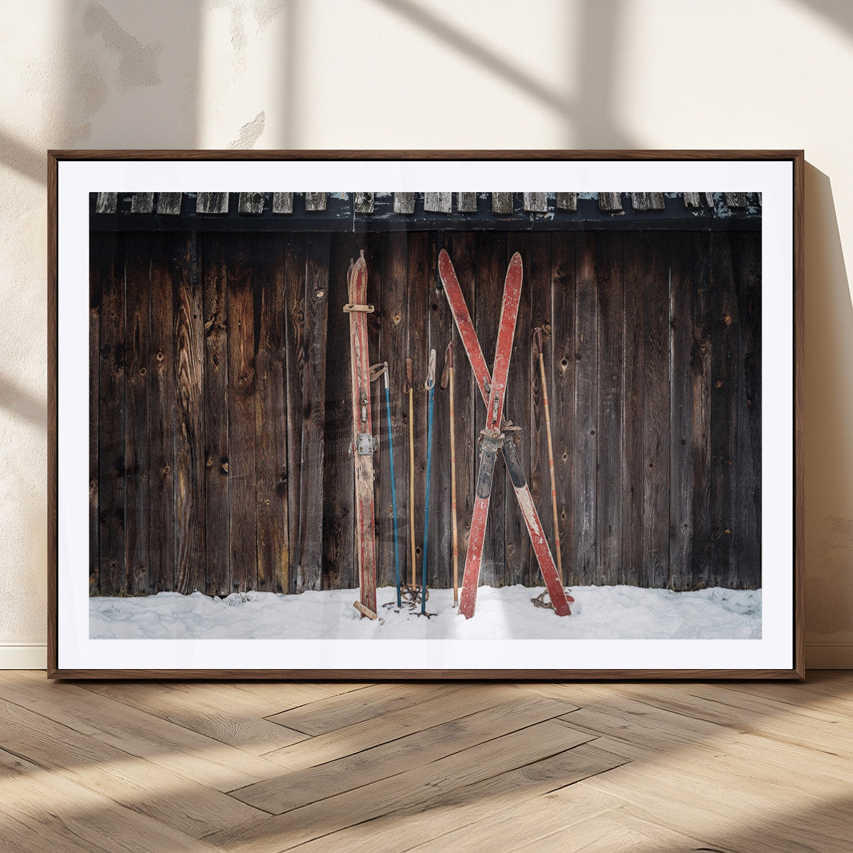 78590-MGV-CV-36X24-Vintage Ski Equipment Wall Art – Rustic Winter Sports Canvas Print, Retro Skiing Decor for Living Room, Office, or Cabin