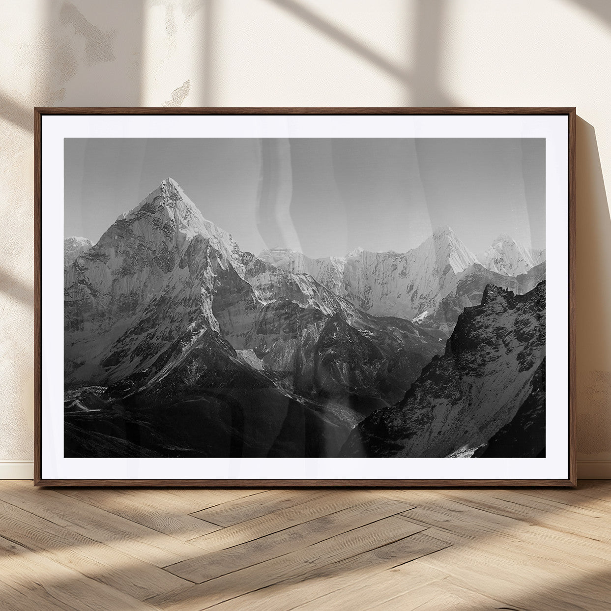 10775-MGV-CV-36X24-Snow Capped Mountain Wall Art – Black and White Canvas Print of Majestic Peaks, Nature Landscape Photography for Office, Bedroom,