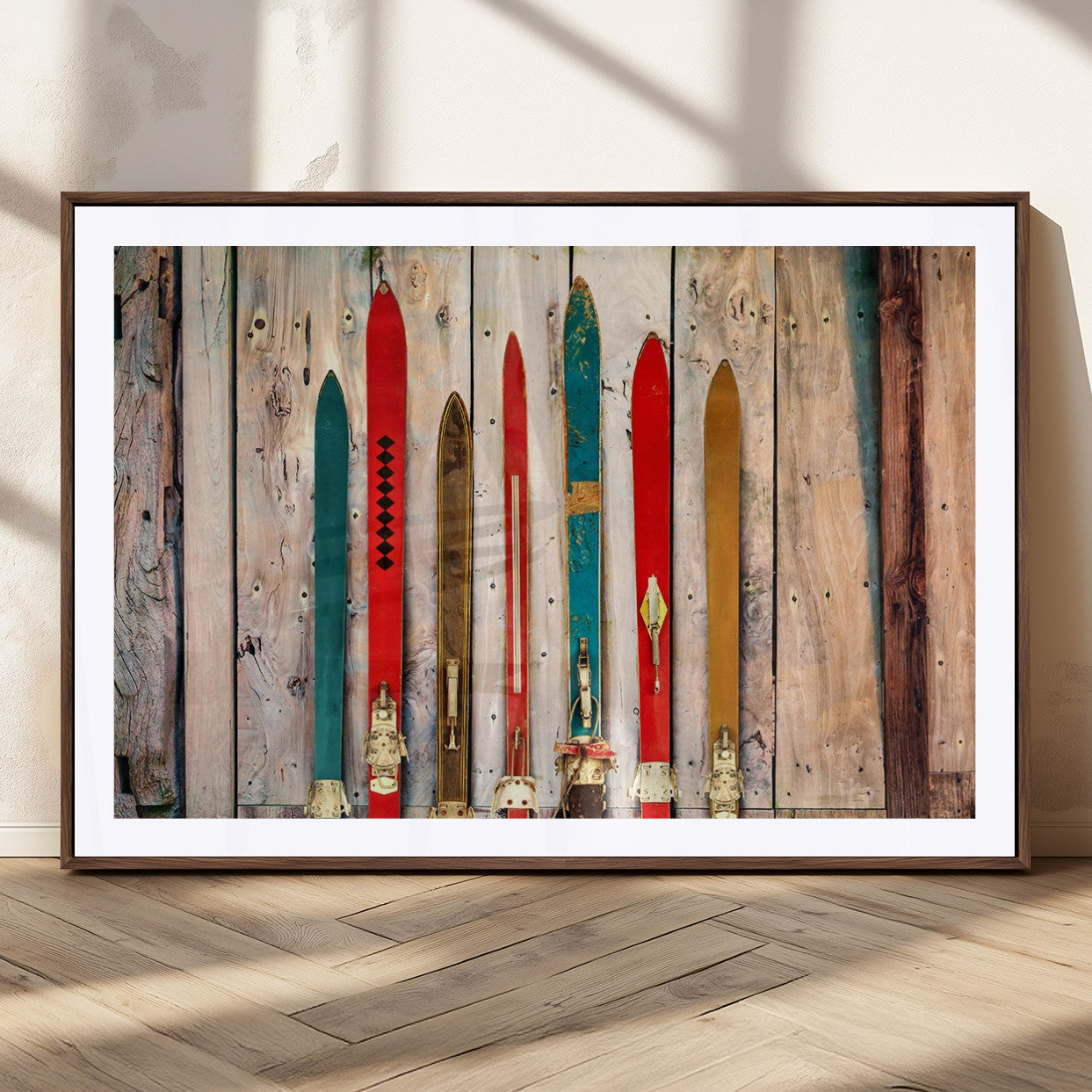 29256-MGV-CV-36X24-Vintage Ski Wall Art – Retro Wooden Skis Rustic Barn Door Canvas Print, Lodge Cabin Winter Sports Decor for Living Room, Bedroom