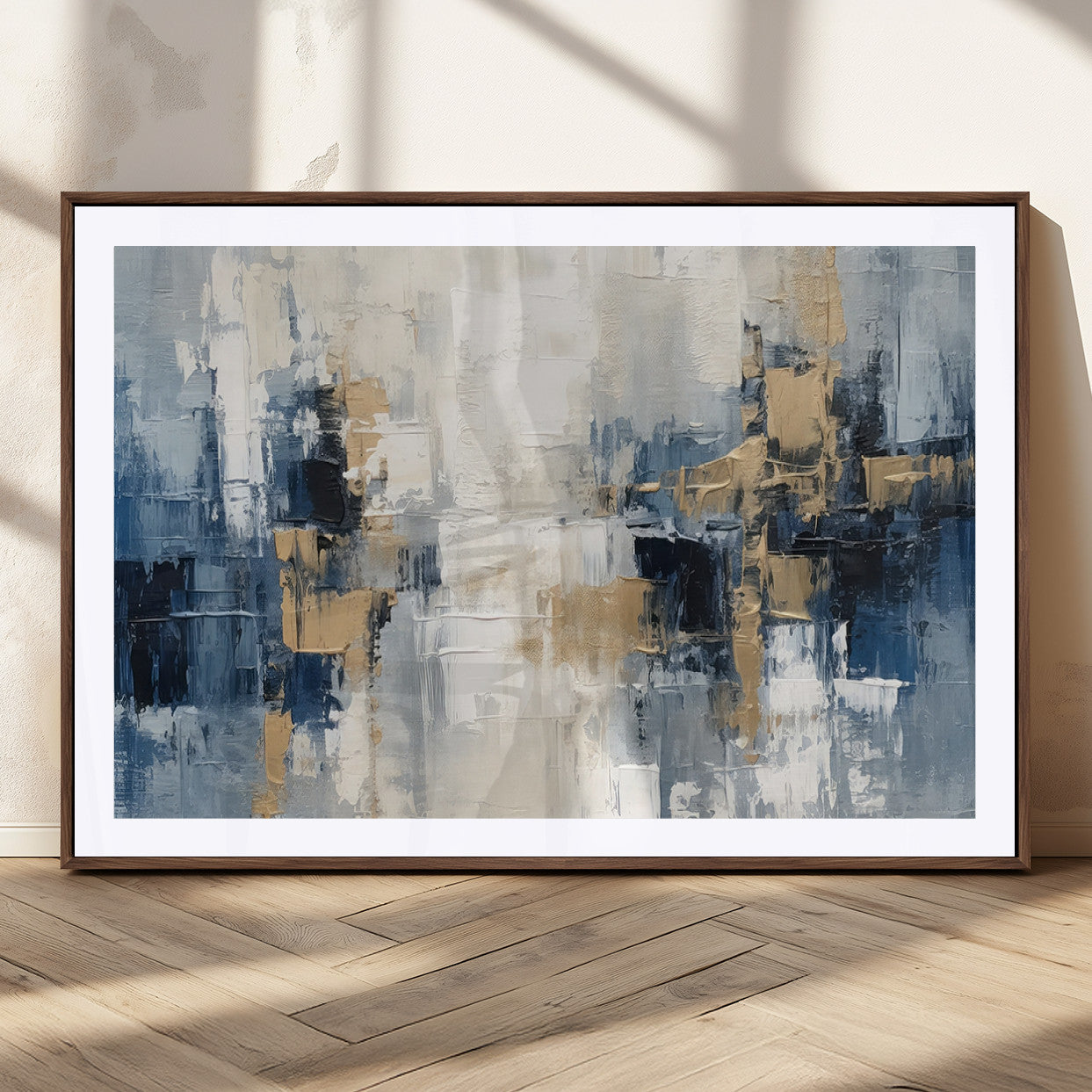 44344-MGC-FP-36x24_Walnut-Abstract Blue and Gold Wall Art – Modern Hand Painted Canvas Print, Contemporary Textured Painting for Living Room, Bedroom or