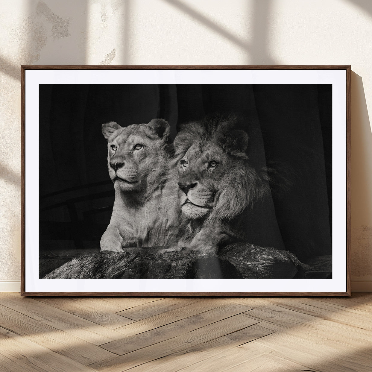 80013-MGV-CV-36X24-Lion and Lioness Wall Art – Black and White Wildlife Photography Canvas Print, African Safari Animal Decor for Office, Bedroom