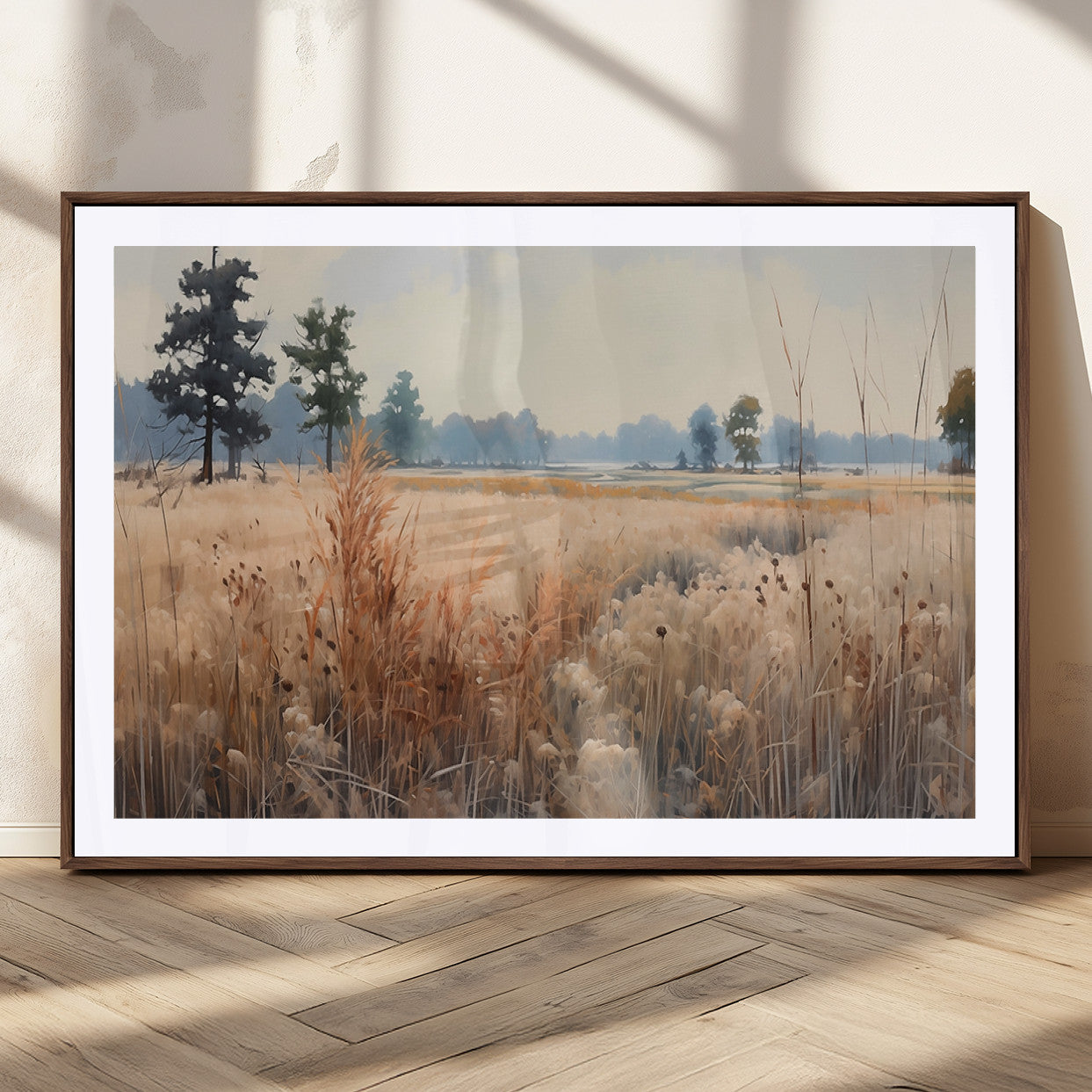 98822-MGC-FP-36x24_Walnut-Autumn Meadow Wall Art – Tranquil Grassland Landscape Canvas Print, Rustic Country Decor for Living Room, Bedroom or Farmhouse