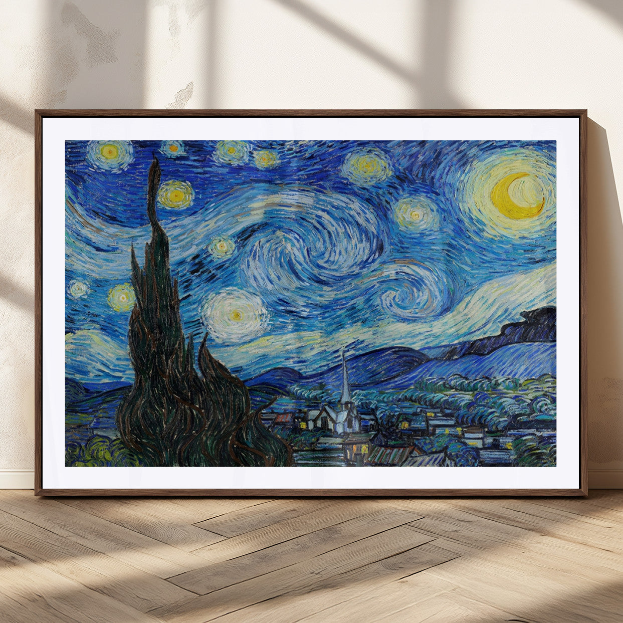 39177-MGC-FP-36x24_Walnut-Starry Night Wall Art – Vincent van Gogh Famous Painting Canvas Print, Timeless Starry Sky Decor for Living Room, Bedroom or
