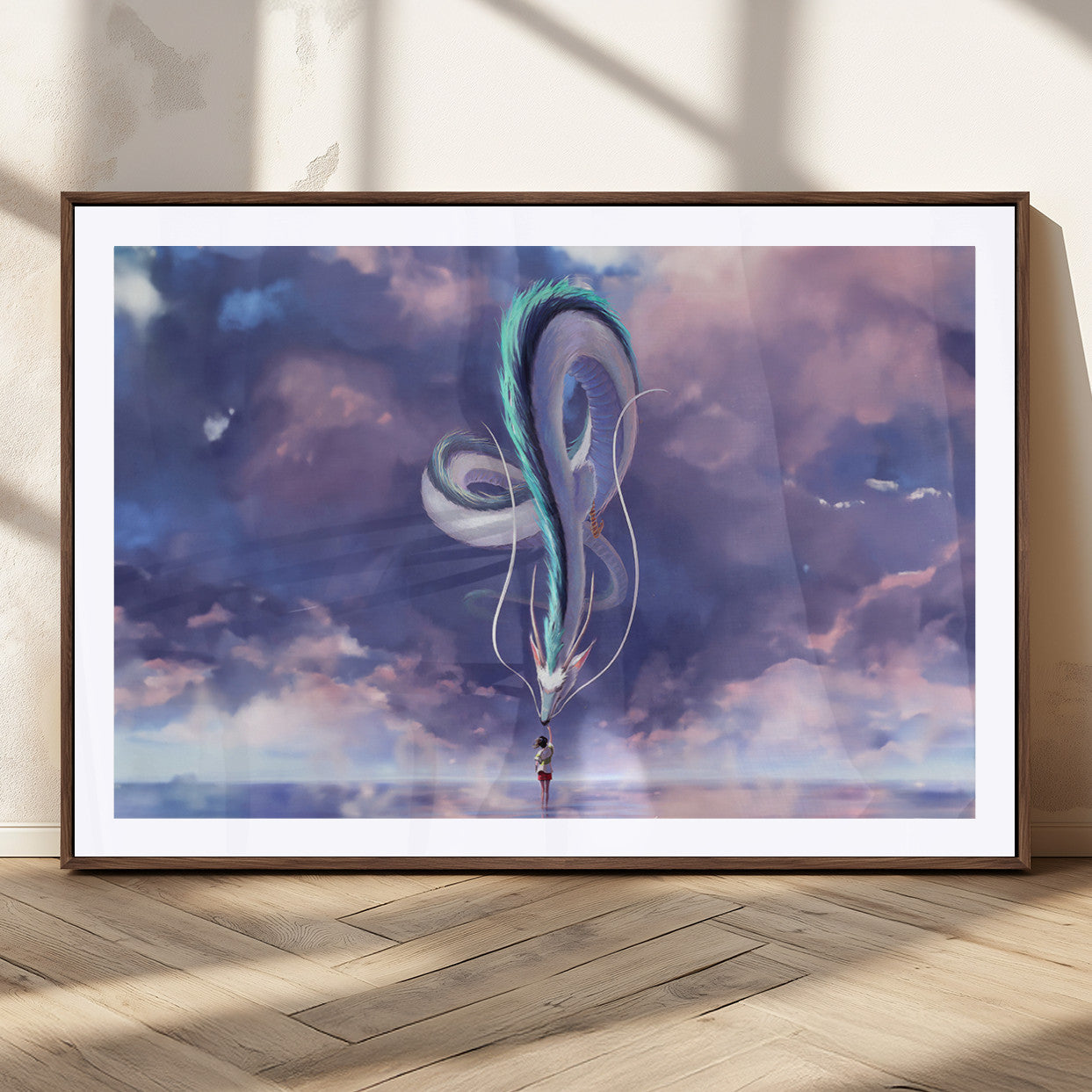 66864-MGV-CV-36X24-Fantasy Dragon Wall Art – Mystical Canvas Print Girl and Sky Serpent Dreamlike Clouds, Magical Anime Inspired Decor for Living