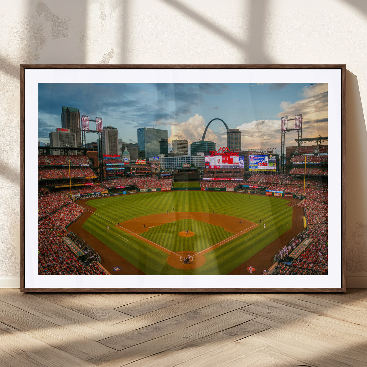 91908-MGV-CV-36X24-Baseball Stadium Wall Art – Canvas Print Game Day Field City Skyline Iconic Arch Scene Sports Photography, Decor for Game Room,