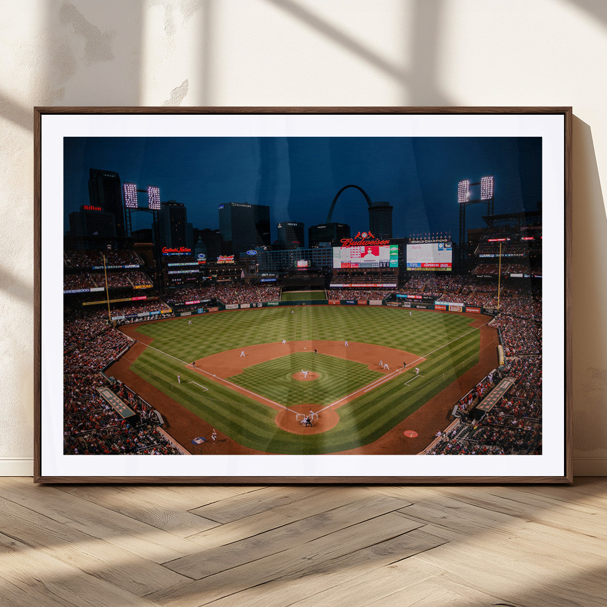 38612-MGC-FP-36x24_Walnut-Busch Stadium Wall Art Canvas Print, Framed Missouri Stadium Art Picture Print, Busch Stadium Field Perfect Sports Room Decor