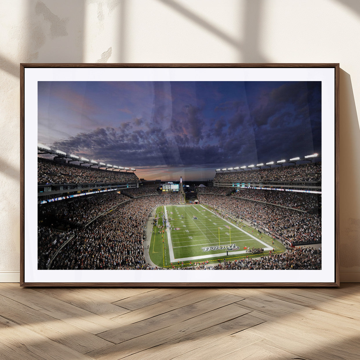52712-MGC-FP-36x24_Walnut-Gillette Stadium Field Wall Art Canvas Print, Framed Massachusetts Stadium Art Picture Print, Gillette Stadium Perfect Sport Room