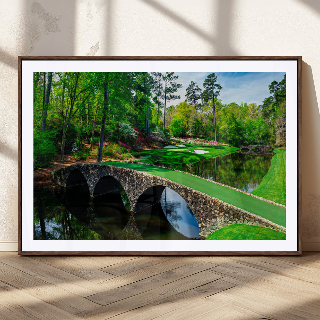 57655-MGC-FP-36x24_Walnut-Golf Course Wall Art – Canvas Print Scenic Green Fairway Stone Bridge Water Reflection Landscape, Classic Sports Decor for Office,