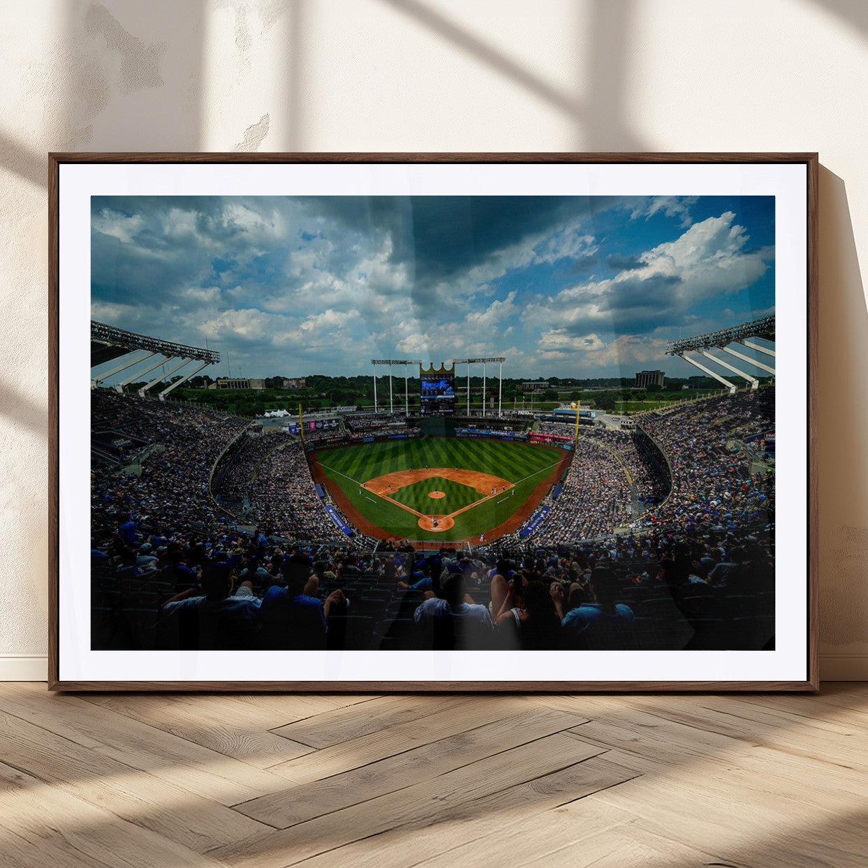 37127-MGC-FP-36x24_Walnut-Kauffman Stadium Wall Art Canvas Print, Framed Kansas City Royals Field Art Picture Print, Baseball Stadium Perfect Sport Room