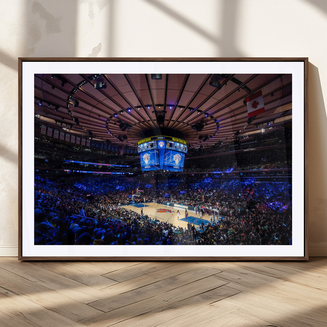 20491-MGC-FP-36x24_Walnut-Madison Square Garden Wall Art Canvas Print, Framed New York Stadium Art Picture Print, MSG Stadium Perfect Sport Room Decor