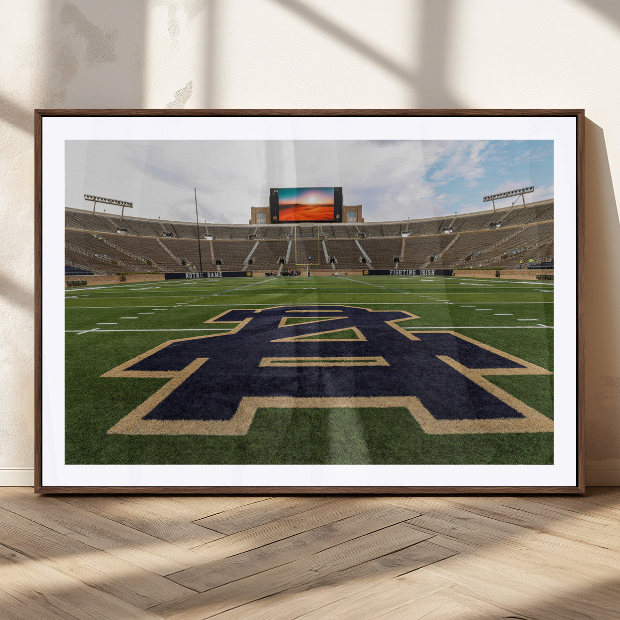 52835-MGC-FP-36x24_Walnut-Notre Dame Stadium Wall Art Canvas Print, Framed Indiana Stadium Art Picture Print, Notre Dame Field Perfect Sport Room Decor