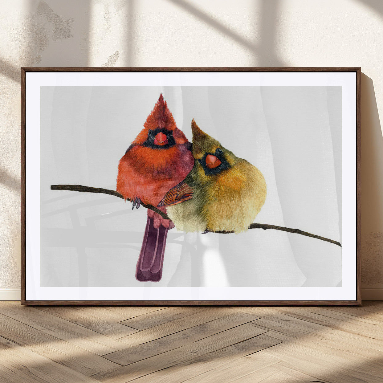 67752-MGC-FP-36x24_Walnut-Cardinal Couple Wall Art – Male and Female Cardinal Canvas Print, Romantic Bird Artwork for Nature Lovers, Living Room, Bedroom,