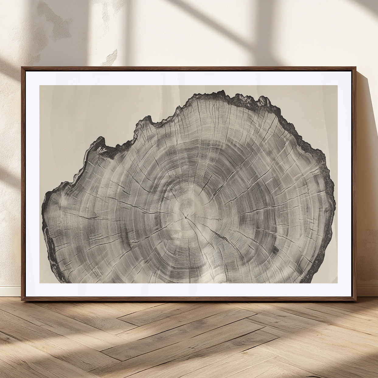 98921313-MGC-FP-36x24_Walnut-Tree Ring Wall Art Canvas Print, Framed Wood Slice Art Picture Print, Minimalist Wood Perfect Rustic Academic Decor Artwork