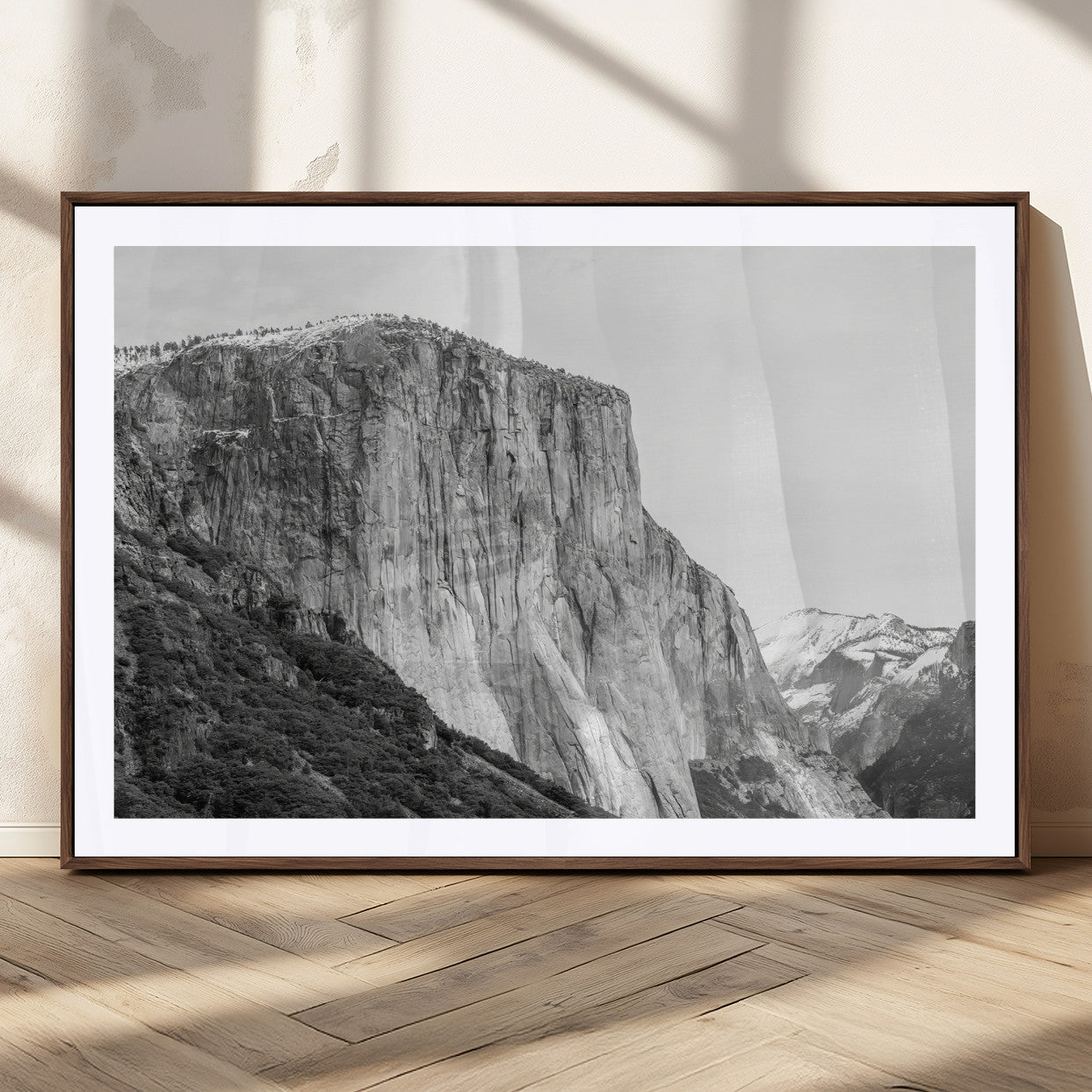 39393420-MGC-FP-36x24_Walnut-El Capitan Wall Art Canvas Print, Framed Yosemite Cliff Art Picture Print, Monochrome Mountain Perfect Monochrome Sierra Decor