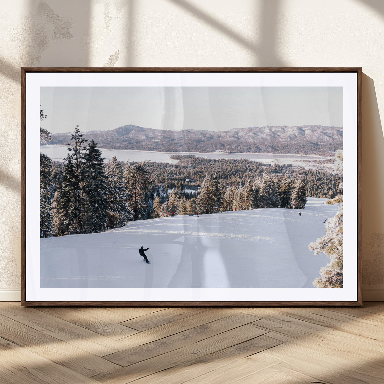 79857868-MGC-FP-36x24_Walnut-Snowy Mountain Wall Art Canvas Print, Framed Ski Slope Art Picture Print, Winter Forest Perfect Modern Rustic Decor Artwork