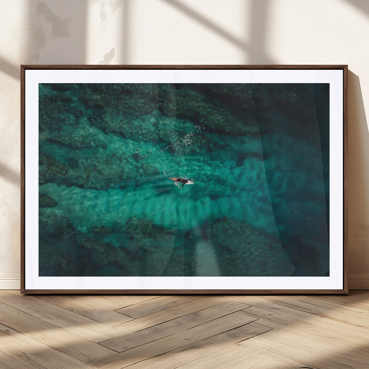 93287752-MGC-FP-36x24_Walnut-Ocean Surf Wall Art Canvas Print, Framed Blue Waters Art Picture Print, Vibrant Seascape Perfect Coastal Adventure Decor Artwork