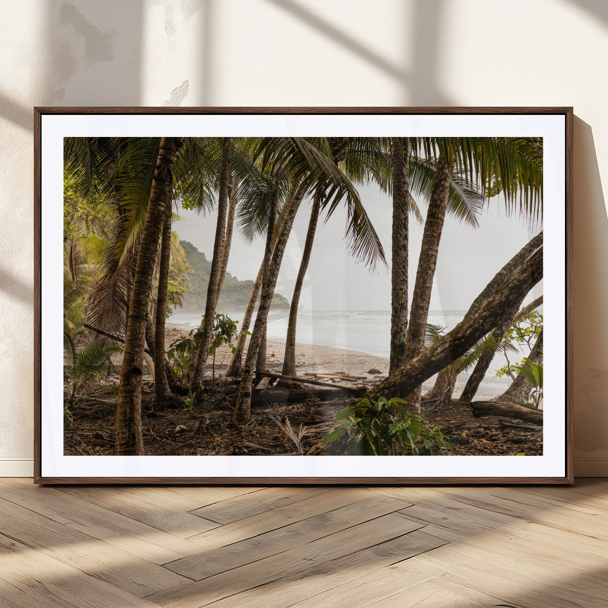 92093951-MGC-FP-36x24_Walnut-Tropical Jungle Wall Art Canvas Print, Framed Palm Tree Forest Art Picture Print, Coastal Escape Perfect Jungle Retreat Decor