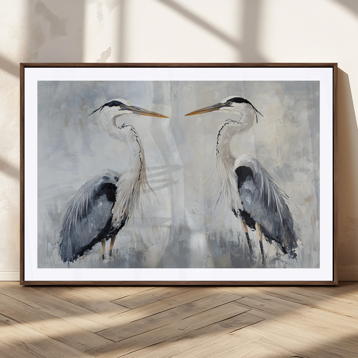 90806932-MGC-FP-36x24_Walnut-Heron Wall Art Wall Art Canvas Print, Framed Bird Canvas Decor Art Picture Print, Nature Inspired Perfect Coastal Minimalist Decor