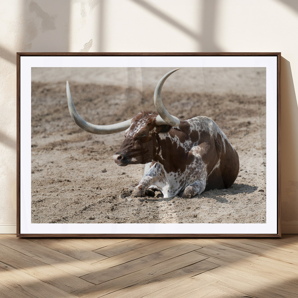 76549210-MGV-CV-36X24-Texas Longhorn Wall Art Canvas Print, Framed Country Living Art Picture Print, Farmhouse Aesthetic Perfect Western Rustic Decor