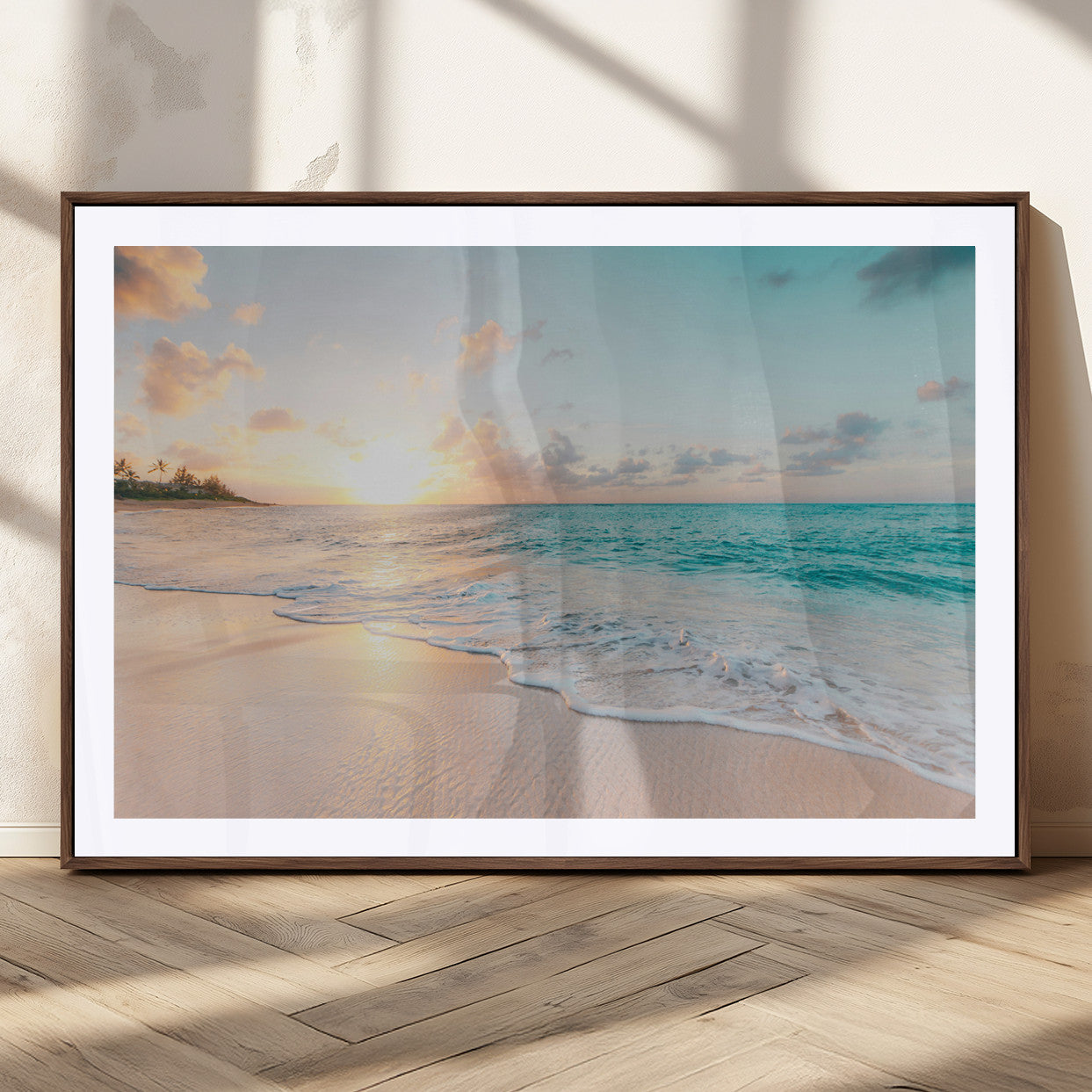 94538225-MGC-FP-36x24_Walnut-Beach Sunset Wall Art Canvas Print, Framed Ocean Waves Art Picture Print, Summer Escape Perfect Coastal Serenity Decor Artwork