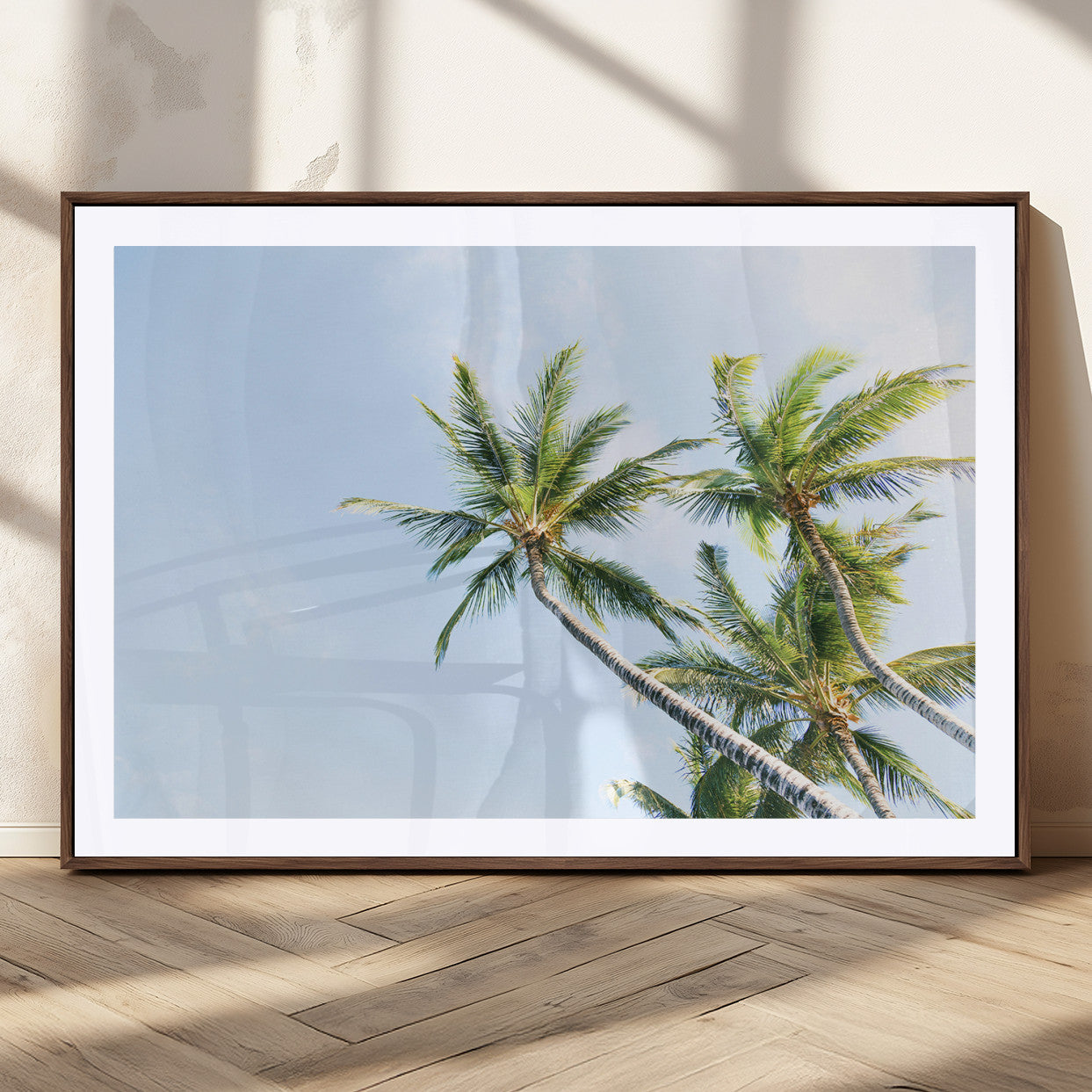 54719115-MGC-FP-36x24_Walnut-Palm Trees Wall Art Canvas Print, Framed Tropical Aesthetic Art Picture Print, Coastal Serenity Perfect Tropical Minimalist Decor