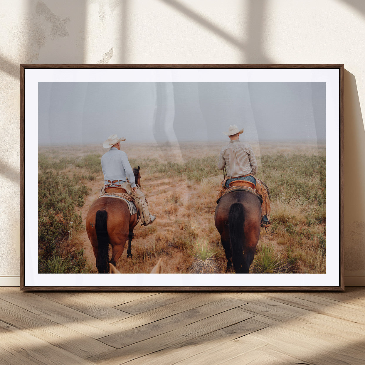 54943176-MGC-FP-36x24_Walnut-Cowboy Wall Art Wall Art Canvas Print, Framed Western Canvas Art Picture Print, Rustic Ranch Scene Perfect Rustic Western Decor