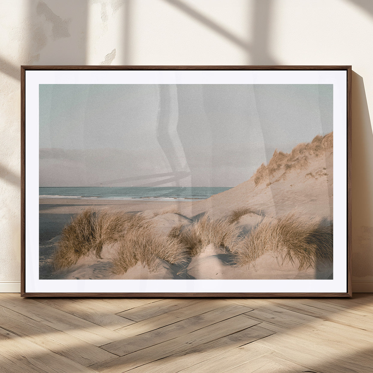 28064037-MGC-FP-36x24_Walnut-Minimalist Seascape Wall Art Canvas Print, Framed Neutral Beach Print Art Picture Print, Sand Dune Photography Perfect