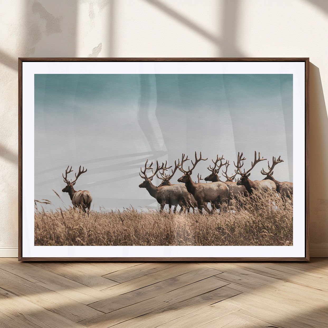 81594705-MGC-FP-36x24_Walnut-Elk Herd Wall Art Canvas Print, Framed Wildlife Photography Art Picture Print, Rustic Nature Print Perfect Rustic Wildlife Decor