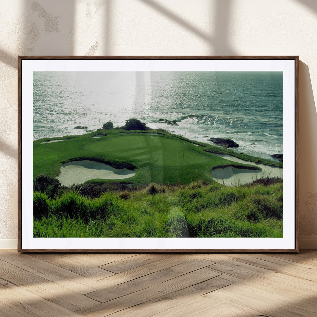 48473947-MGC-FP-36x24_Walnut-Ocean Golf Course Wall Art – Panoramic Green Fairway Canvas Print, Coastal Golf Landscape Photography Sports Decor for Office, Man