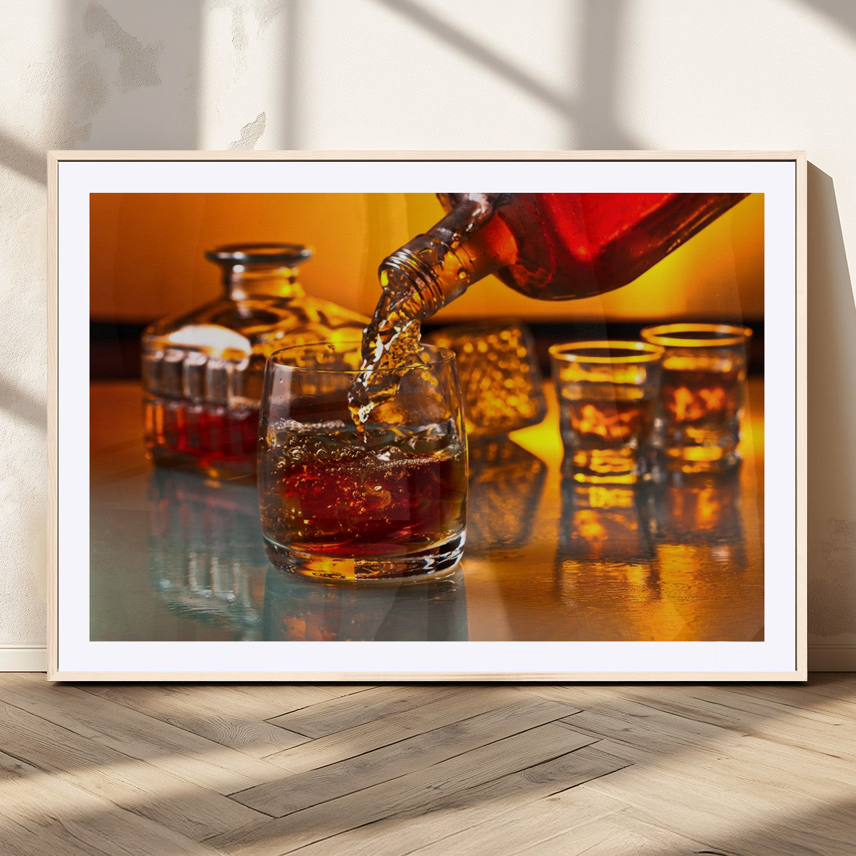 18250-MGC-FP-36x24_Natural-Whiskey Pour Wall Art – Captivating Whiskey Splash Canvas Print, Elegant Bar or Home Lounge Decor for Office, Man Cave or Living