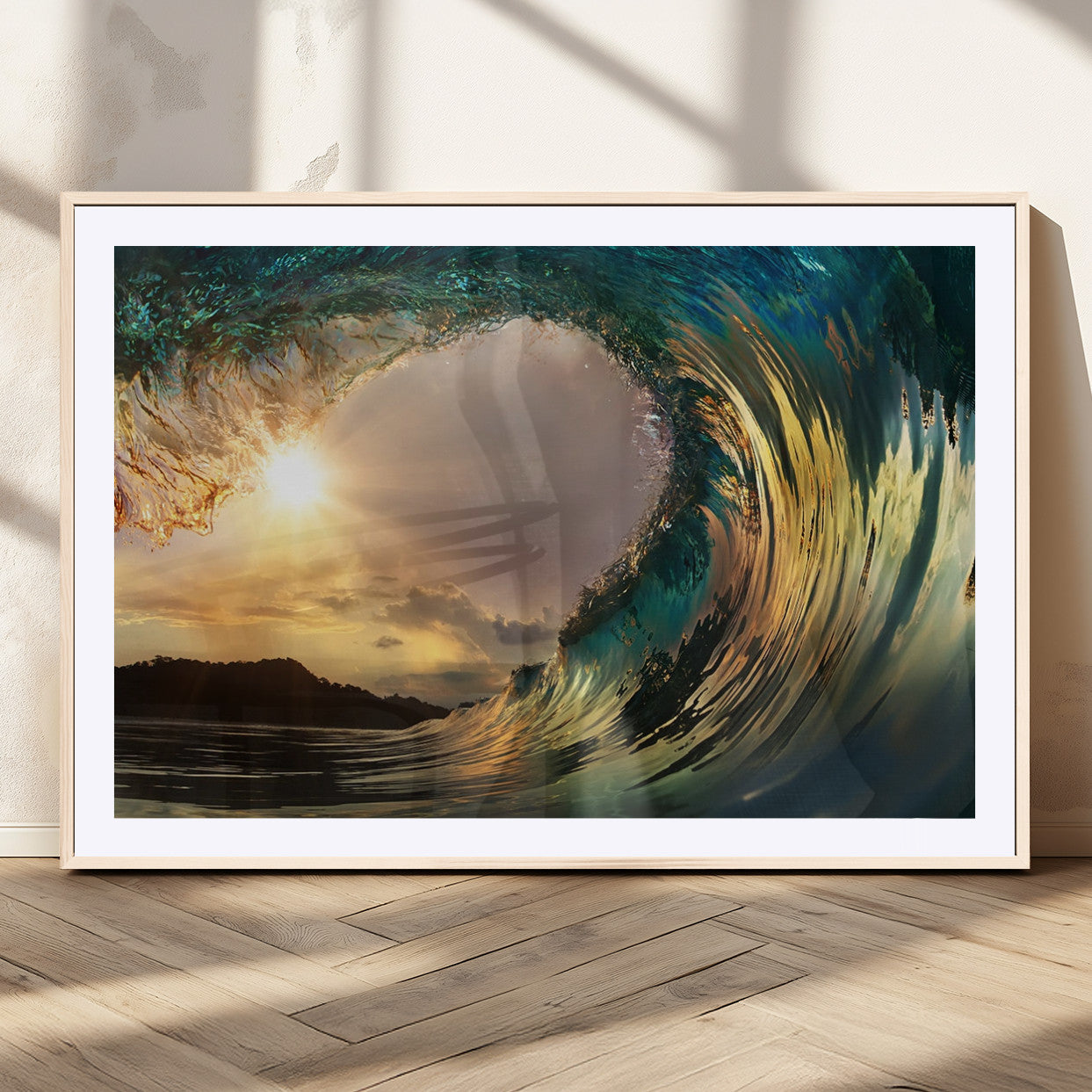 38256-MGV-CV-36X24-Ocean Wave Wall Art – Stunning Sunrise Through Curling Wave Canvas Print, Coastal Surf Photography Seascape Decor for Living Room,