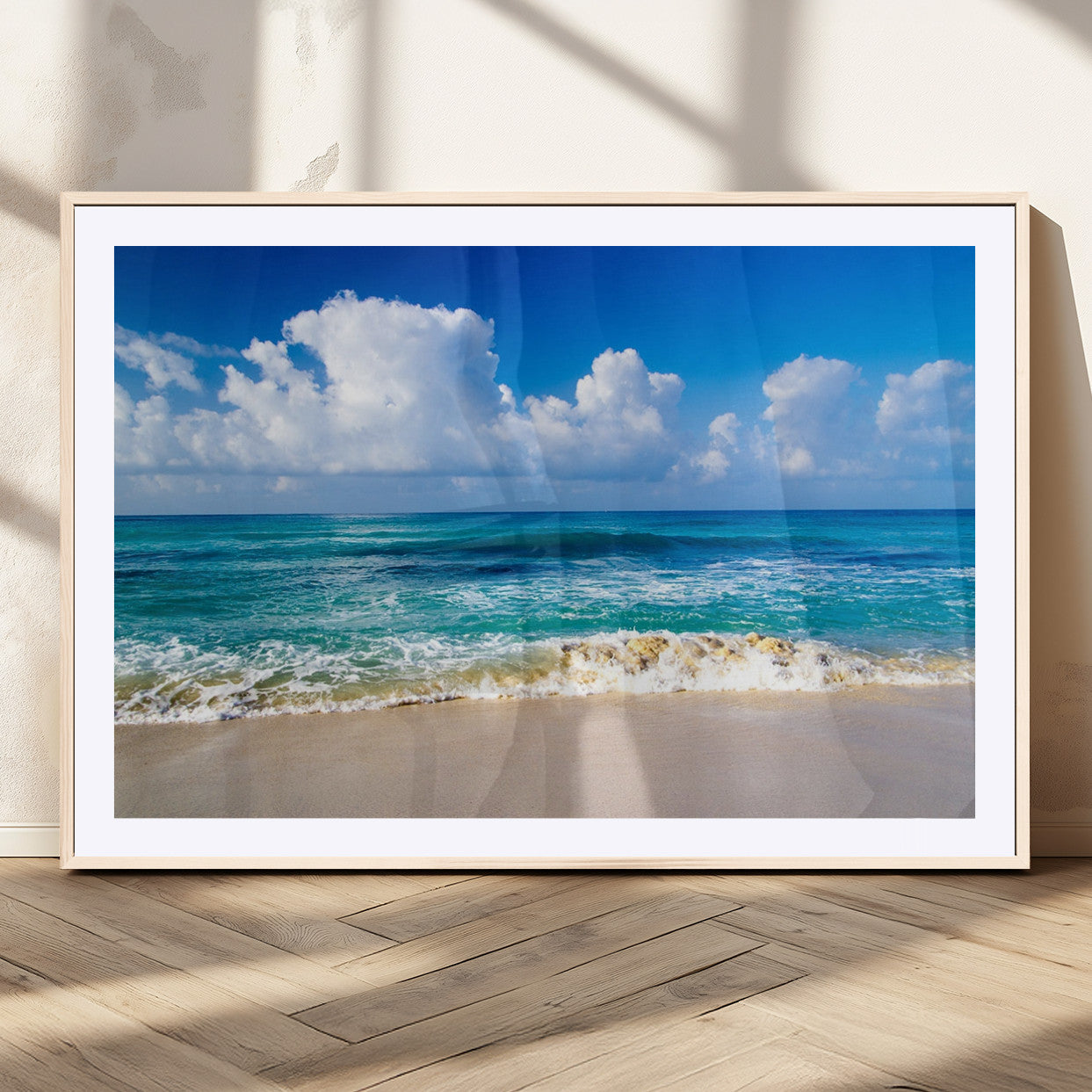 60364-MGV-CV-36X24-Tropical Ocean Wave Wall Art – Serene Blue Sea and White Sand Beach Canvas Print, Coastal Landscape Decor for Living Room, Bedroom