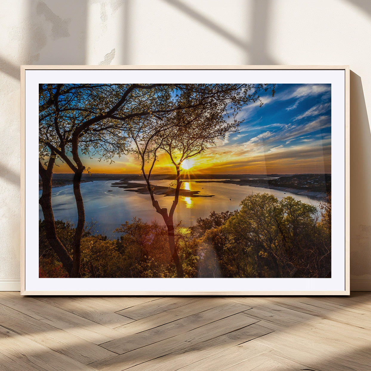 71863-MGV-CV-36X24-Lake Sunset Wall Art – Scenic Nature Canvas Print with Trees and Golden Sky, Serene Landscape Decor for Living Room, Bedroom or
