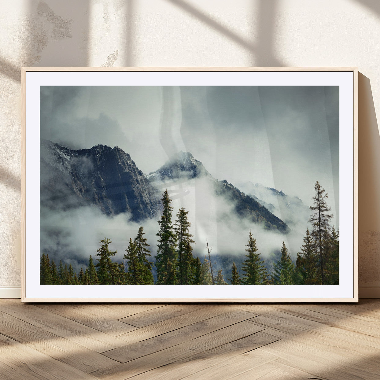 93219-MGV-CV-36X24-Misty Mountain Wall Art – Foggy Pines and Rocky Peaks Canvas Print, Nature Landscape Decor for Living Room, Office or Bedroom