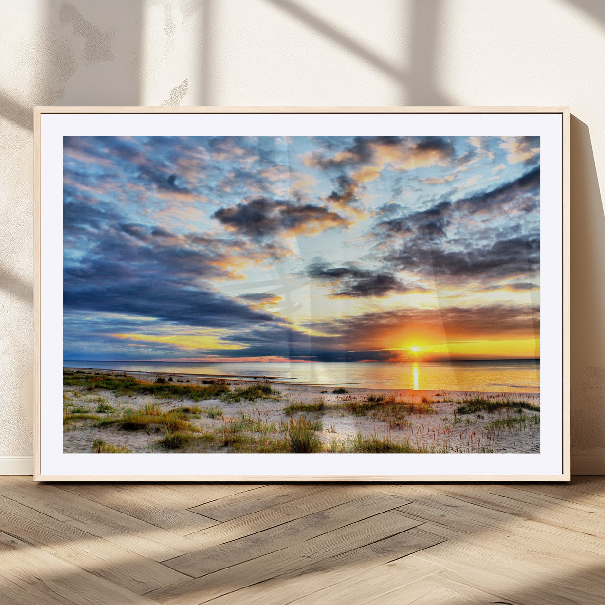 39645-MGV-CV-36X24-Golden Beach Sunset Wall Art – Serene Ocean Horizon Canvas Print, Coastal Nature Landscape Decor for Living Room, Bedroom or