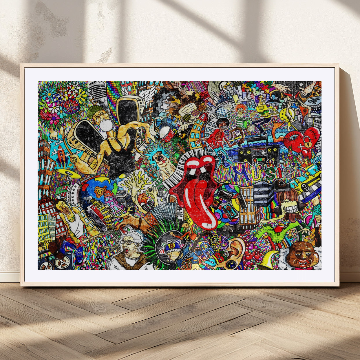 55324-MGV-CV-36X24-Colorful Pop Art Wall Art – Abstract Music and Street Graffiti Canvas Print, Urban Modern Decor for Living Room, Bedroom or Office