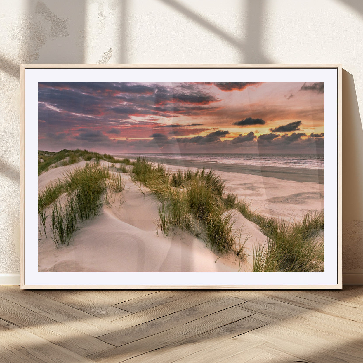 60570-MGV-CV-36X24-Beach Sunset Wall Art – Coastal Sand Dunes and Ocean Horizon Canvas Print, Tranquil Seascape Photography Decor for Living Room or