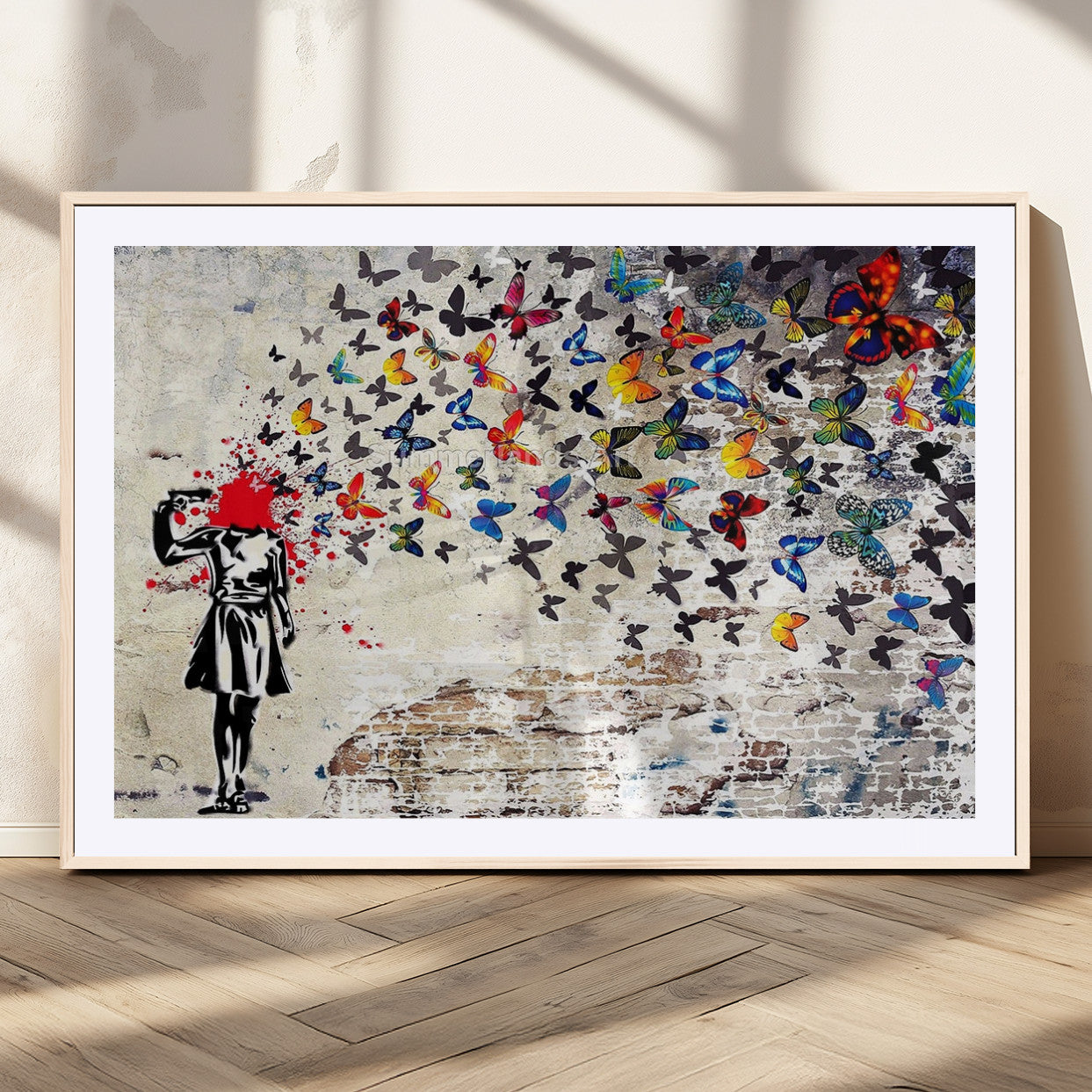 88654-MGV-CV-36X24-Butterfly Explosion Graffiti Wall Art – Street Art Canvas Print, Colorful Butterfly Spray Mural, Modern Abstract Urban Wall Decor