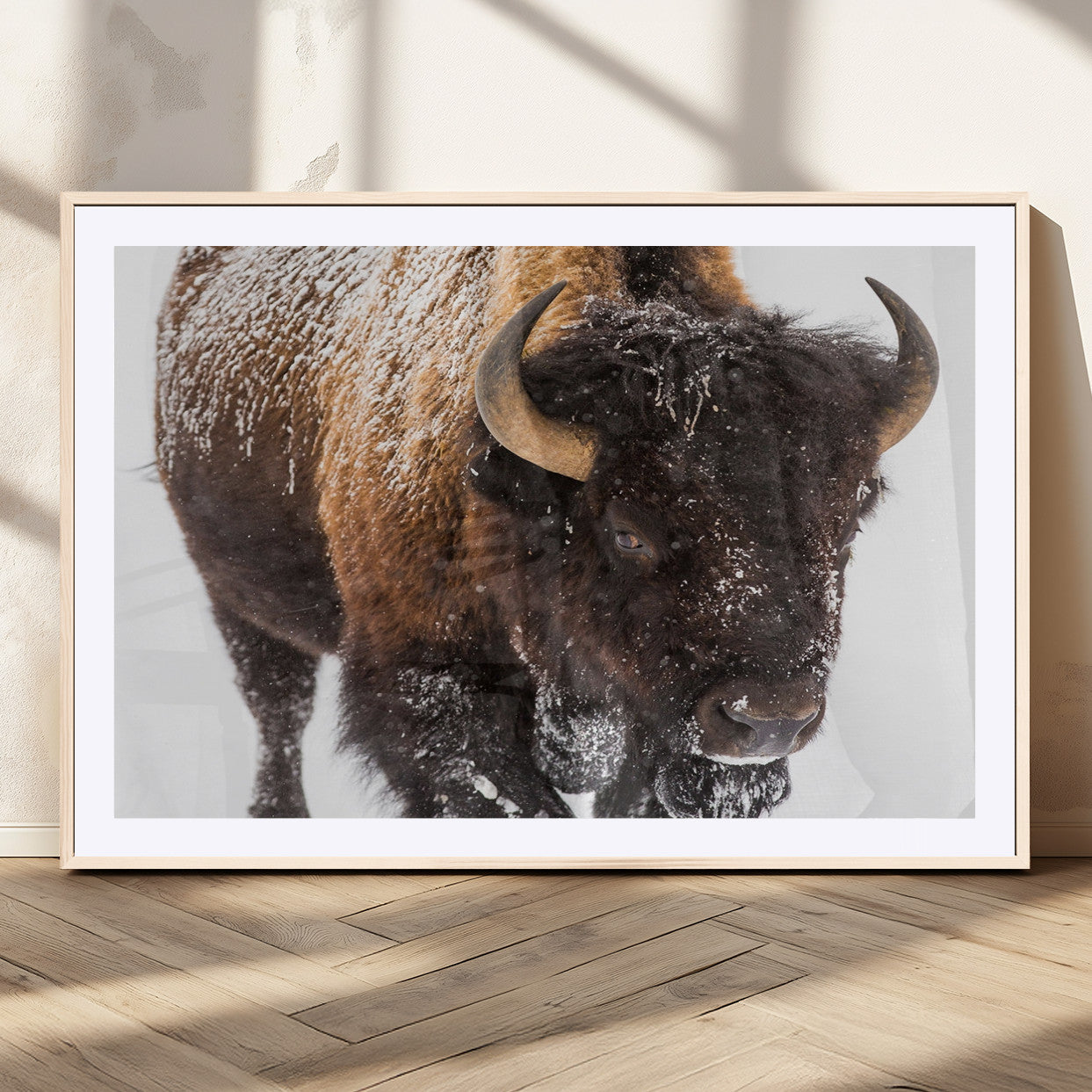 65605-MGV-CV-36X24-Snow Bison Wall Art – Close Up Buffalo Canvas Print, Rustic Western Wildlife Photography, Farmhouse Cabin Lodge Decor for Living