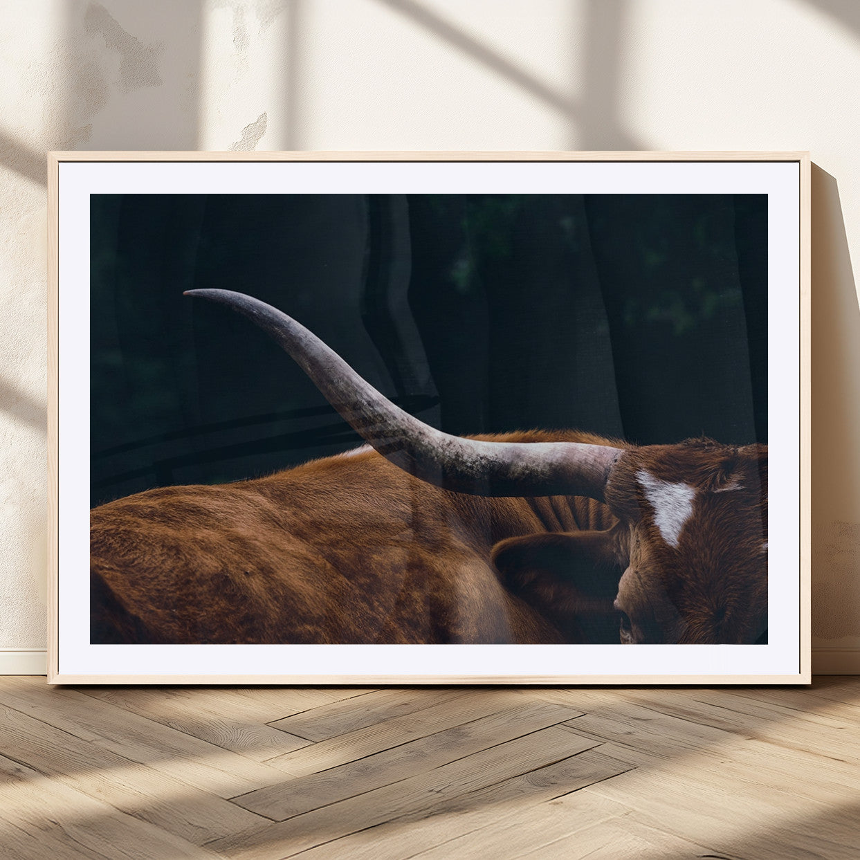 55197-MGC-FP-36x24_Natural-Texas Longhorn Wall Art – Rustic Western Bull Horn Canvas Print and Farmhouse Country Animal Decor for Living Room, Office or